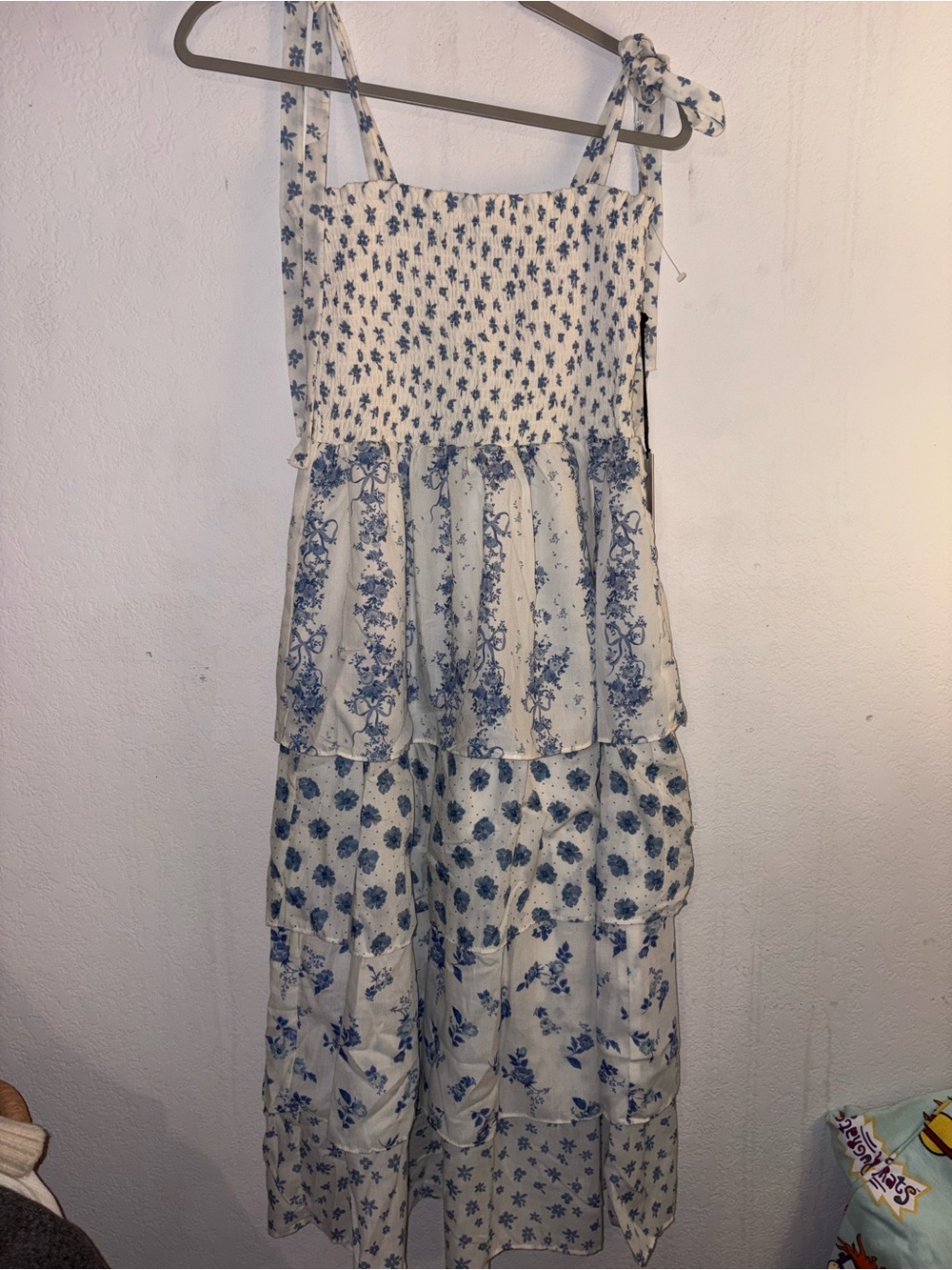 Blue Floral Tiered Sundress with Tie Straps